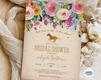 Editable Kentucky Derby Bridal Shower And They're Off to the Altar Floral Invitation Invite Printable Instant Download 1344BR1 (1)