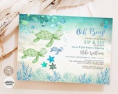EDITABLE Sea Turtle Baby Boy Shower Invitation Oh Boy Mint Blue Teal Turtle Sip and See Invite Digital Printable Instant Download 1204 (3)