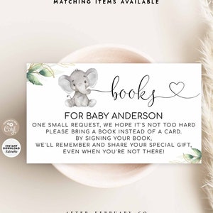 EDITIERBARE Grün Gold Elefant Baby Buch Anfrage Bring A Book for Baby Printable Gender Neutral Insert Vorlage Sofortiger Download 1302V1