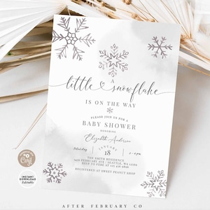 Editable Minimalist A Little Snowflake is On the Way Winter Baby Shower Sprinkle Gender Neutral Invitation Instant Download 85V1 (1)