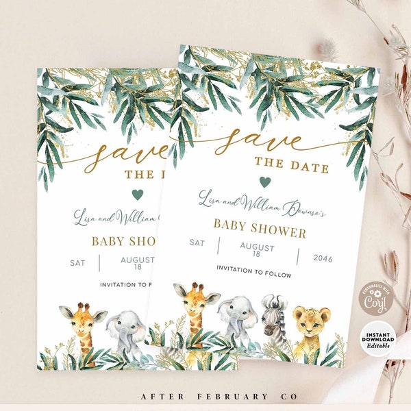 EDITABLE Safari Oh Boy Baby Shower Save The Date Boy African Jungle Safari Baby Shower Printable Template Instant Download 197