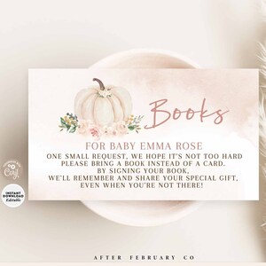 EDITABLE Rubor Rosa Boho Calabaza Otoño Boho Boho Libros para Bebé Invitar Insertar Plantilla Imprimible Descarga Instantánea 474V1