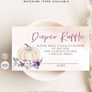 Editierbare Blush Lila Boho Kürbis Herbst Boho Boho Diaper Raffle Ticket Insert Druckbare Vorlage Instant Download 474V2