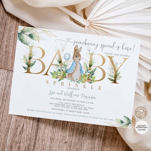 EDITABLE Greenery Gold Some Bunny Special Peter Rabbit Baby Sprinkle Invitation Invite Template Instant Download 1304V1 (3)