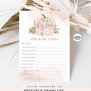 EDITIERBARE Mädchen Blush Pink Blush Kürbis Baby Wünsche für Baby Spiel Boho Baby Shower Digital druckbare Vorlage Sofortiger Download 474V1
