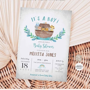 EDITABLE Noah&#39;s Ark Invitation Boy Baby Shower Sprinkle Noah&#39;s Ark Theme Animals Invite Printable Template Instant Download 830V1 (1)