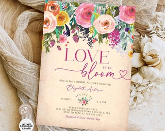 Editable Love is in Bloom Bridal Shower Invitation Love in Bloom Floral Garden Party Bridal Brunch Invite Printable Template 745BR1 (2)