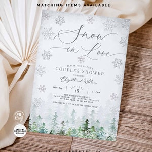 Winter Minimalist Couples Wedding Snow in Love Shower Invitation Rustic Winter Trees Engagement Invite Template Instant Download 272BR (2)