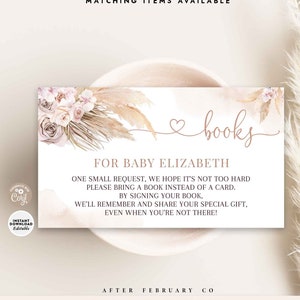 Modèle d'insertion de douche de bébé herbe de la pampa rose MODifiable pour bébé sur demande de livre, herbe de la pampa imprimable, téléchargement immédiat 411V1