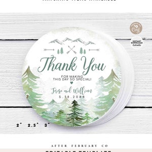EDITABLE Personalized Adventure Round Tag Rustic Thank You Sticker Label Shower Decor Favor Favors Labels Printable Instant Download 540V1