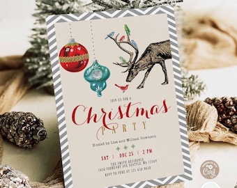 Editable Rustic Holiday Party Invitations Holiday Invite Christmas Printable Christmas Invitations Invite Printable 480V1 (1)