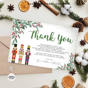 EDITÁVEL Quebra-nozes de inverno Festa de Natal Cartão de agradecimento Mensagem de agradecimento Cartão plano modelo para impressão Download instantâneo 487