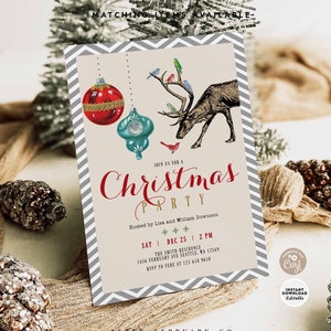 Editable Rustic Holiday Party Invitations Holiday Invite Christmas Printable Christmas Invitations Invite Printable 480V1 (1)