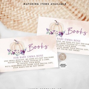EDITABLE Blush Purple Boho Pumpkin Fall Boho Boho Livres pour Bébé Invite Insert Modèle Imprimable Téléchargement instantané 474V2