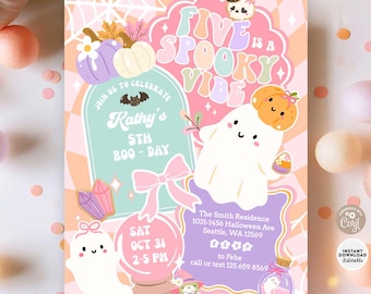 Preppy Five is a Spooky Vibe Ghost Halloween 5th Birthday Boo Day Invitation Invite Template 684K2 (5)