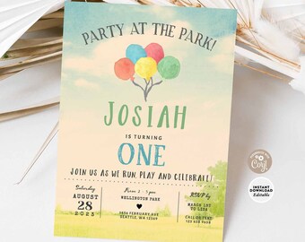 EDITABLE Park Birthday Birthday Invite Girl Boy Colorful Watercolor Balloon Birthday Printable Template Instant Download 210K1 (2)