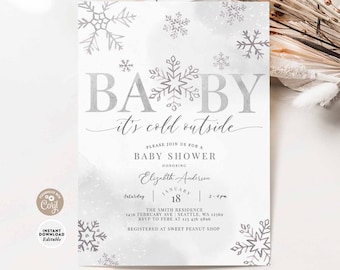 Editable Minimalist Baby It's Cold Outside Winter Baby Shower Sprinkle Gender Neutral Reveal Party Invitation Instant Download 85V1 (2)