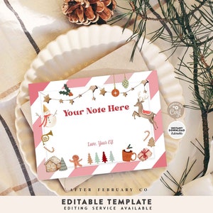 EDITABLE Tarjetas de notas de elfo rosa 4x3" Actividades de elfos Ideas de elfos Juego de elfos Mini notas de elfo de Navidad rosa Tarjeta imprimible Descarga instantánea 245 (1-2)