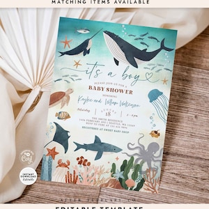 Editable It's A Boy Under the Sea Baby Shower Invitation Under the Sea Ocean Baby Shower Invitation Invites Printable Template 1015V1 (2)