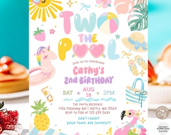 TWO the Pool 2nd Birthday Balloon Pool Party Invitation: Summer Invite Template 324K1 (2)
