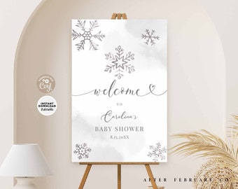 EDITABLE Minimalist A Little Snowflake Baby Shower Welcome Sign Gender Neutral Welcome Sign Digital Decorations Signs Digital 85V1