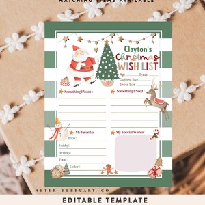 Bearbeitbare Grün Weihnachtswunschliste Brief an Weihnachtsmann Heiligabend Box Wunschliste Santa Brief Nordpol Mail Sofortdownload 245 (1-5