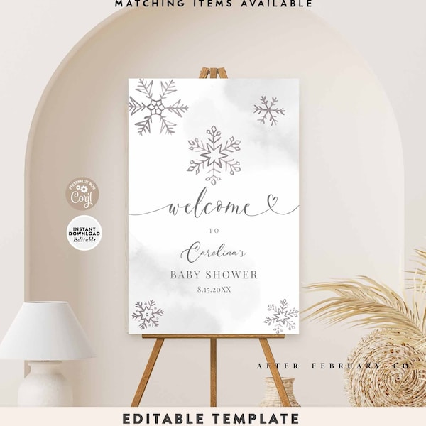 EDITABLE Minimalist A Little Snowflake Baby Shower Welcome Sign Gender Neutral Welcome Sign Digital Decorations Signs Digital 85V1
