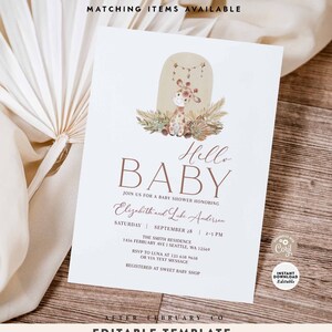 EDITABLE Boho Giraffe Baby Shower Invitation Safari Animal Gender Neutral  Wild One Baby Shower Invitation Printable Instant Download 937V1