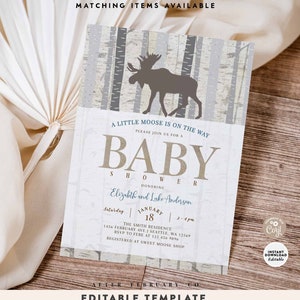 EDITABLE Rustic Moose Baby Shower Invitation Boy Moose Baby Shower Invitation Invites Printable Digital Instant Download 408 (1)