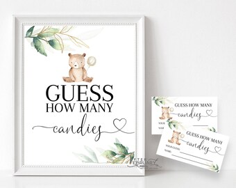 EDITABLE Greenery Gold We Can Bearly Wait Teddy Bear Baby Shower ...