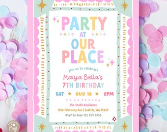 Invito di compleanno per bambina in stile vintage disegnato a mano, modello 873K2 (1-2)