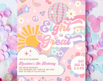 Invito per l'ottavo compleanno "Groovy Preppy Girl 8 Eight is Great" - Modello 603K3 (8-2)