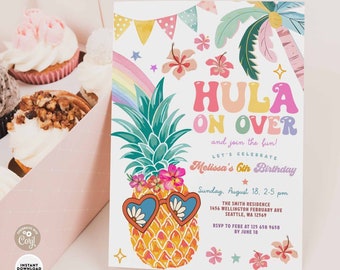 Editable ANY AGE Hula on Over Pineapple Birthday Invitation Girl Tropical Hawaiian Aloha Birthday Invite Template Download 1551K1 (5)