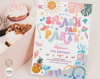 Editable ANY AGE Splash Pad Park Party Birthday Water Party Invitation Girly Summer Water Park Party Invite Digital Template 329K1 (9)