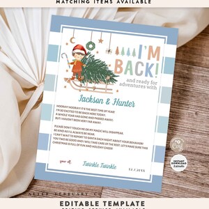 EDITABLE BOY Elf Blue Bienvenido de nuevo Estoy de vuelta Carta Modern Sleigh Elf Boy Letter Boho Elf Back Letter Plantilla Descarga instantánea 245 (5-5)
