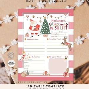 Bearbeitbare Rosa Weihnachtswunschliste Brief an Weihnachtsmann Heiligabend Box Wunschliste Santa Brief Nordpol Mail Sofortdownload 245 (1-2)