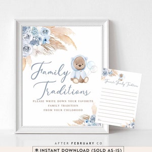Pampas Grass Boho Teddy Bear Baby Shower Tradiciones Familiares Signo y Juego de Cartas Boy Bear Juego Digital Imprimible Descarga Instantánea 400V1