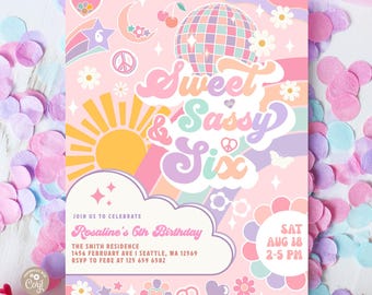 Invito di compleanno Groovy Preppy Girl Sweet Sassy and Six 6 Modello 603K3 (6-2)