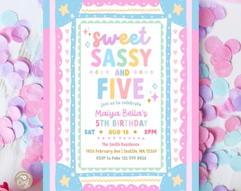 Invito fotografico per il 5° compleanno con ragazza vintage disegnata a mano, dolce e impertinente, modello 873K3 (5)