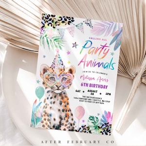 EDITABLE Girl Cheetah Calling All Party Animals Birthday Invitation Wild Jungle Animal Zoo Safari Birthday Invite Digital Template 896K2 (1)