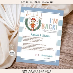 EDITABLE BOY Elf Blue Bienvenido de nuevo Estoy de regreso Carta Modern Silenciado Elf Boy Carta Boho Elf Back Letter Plantilla Descarga instantánea 245 (5-3)