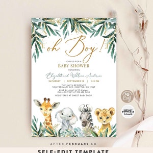 EDITABLE Safari Oh Boy Baby Shower Invitation Boy African Jungle Safari Baby Shower Invite Printable Template Instant Download 197 (4)