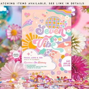Editable Seven is a Vibe 7th Birthday Party Invitation Rainbow Moon Disco Ball Sun Birthday Party Invite Instant Download 603K2 (7)