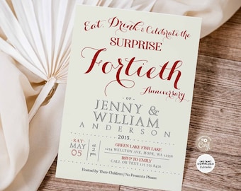 EDITABLE Surprise 40th Anniversary Invitation Wedding Anniversary Invite Printable Template Instant Download 532V2