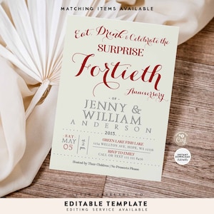 EDITABLE Surprise 40th Anniversary Invitation Wedding Anniversary Invite Printable Template Instant Download 532 (40-2)