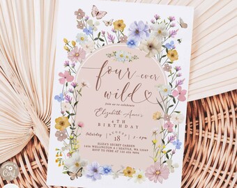 Wildflower 4th Birthday Invitation: Four Ever Wild Floral Invites Invite Template 126K2 (4)