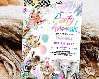 Safari Calling All Party Animals Birthday Invitation: Editable Zoo Party Invite Template 896K2 (6)