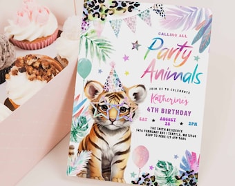 Girl Tiger Birthday Invitation: Jungle Safari Party Animals Invite Invites Printable Template 896K2 (4)