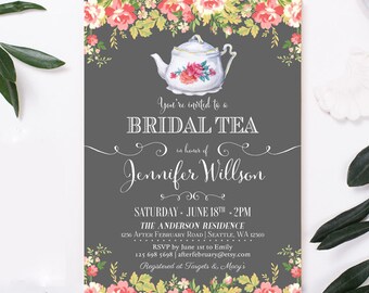 Bridal Shower Tea Party Invitations Spring Garden Vintage Bridal Shower Tea Party Invites Bridal Shower // Printable No.432