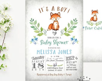 Fox Baby Shower Invitation Printable or Printed Invitations - Etsy